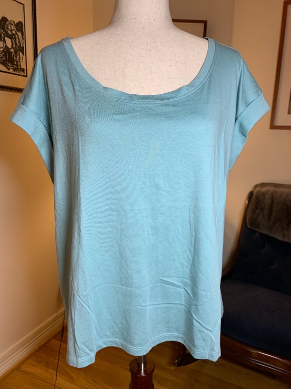 Garnet Hill Super Soft Aqua Oversized Tee Size Large